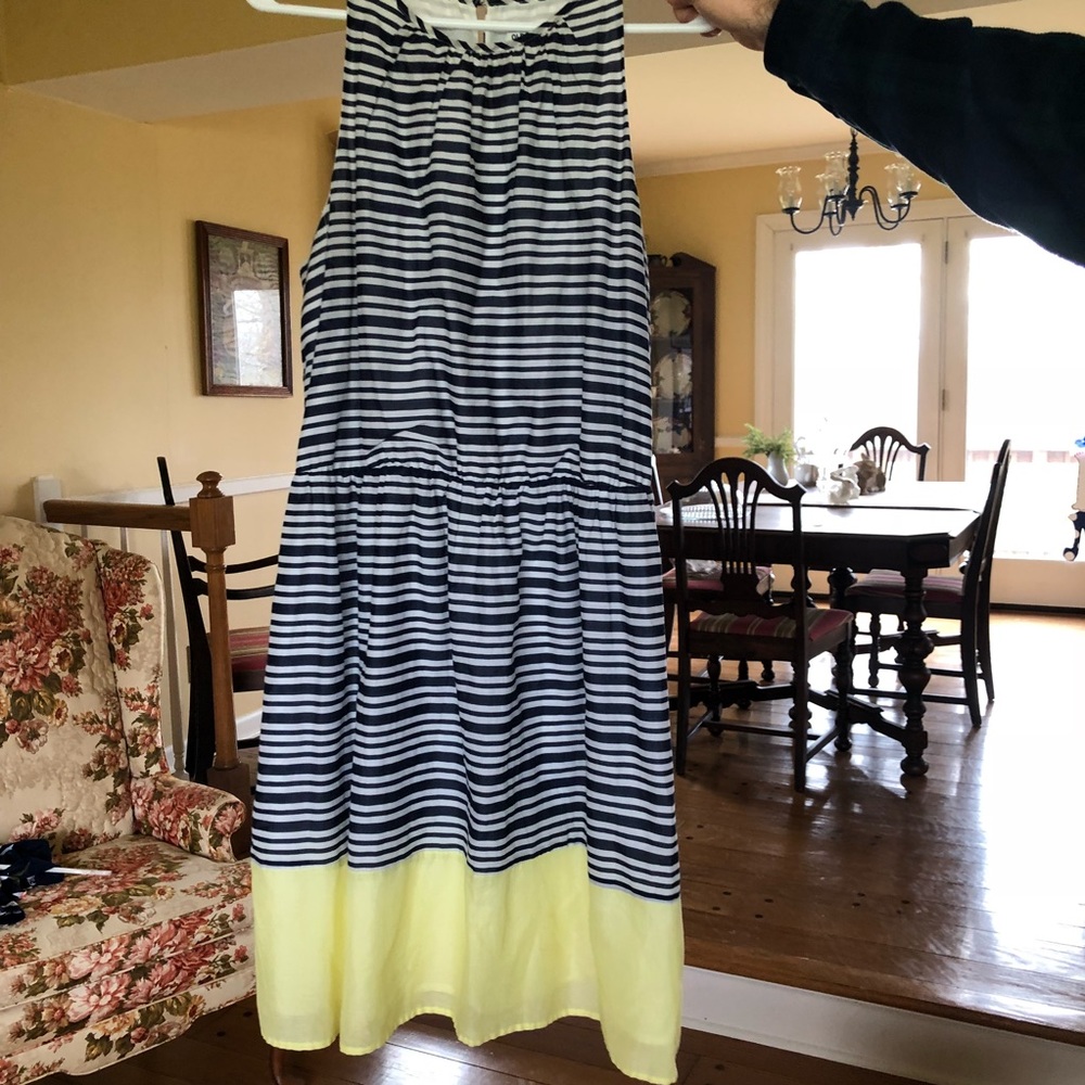Navy white striped old navy dress L